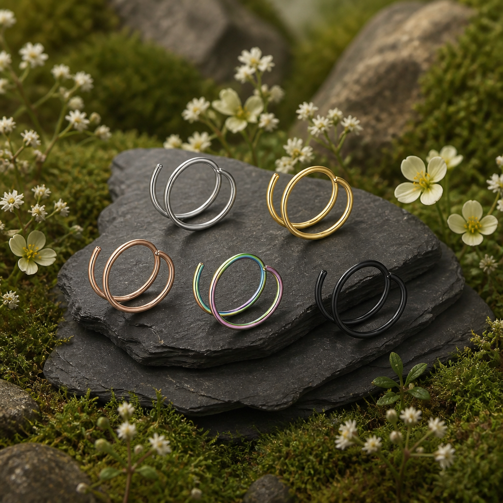 Double Nose Ring – Minimalist Spiral Hoop | Gold, Silver & Rose Gold