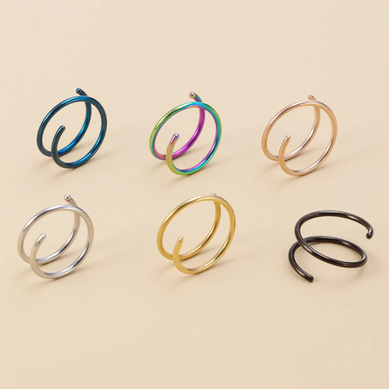 Double Nose Ring – Minimalist Spiral Hoop | Gold, Silver & Rose Gold