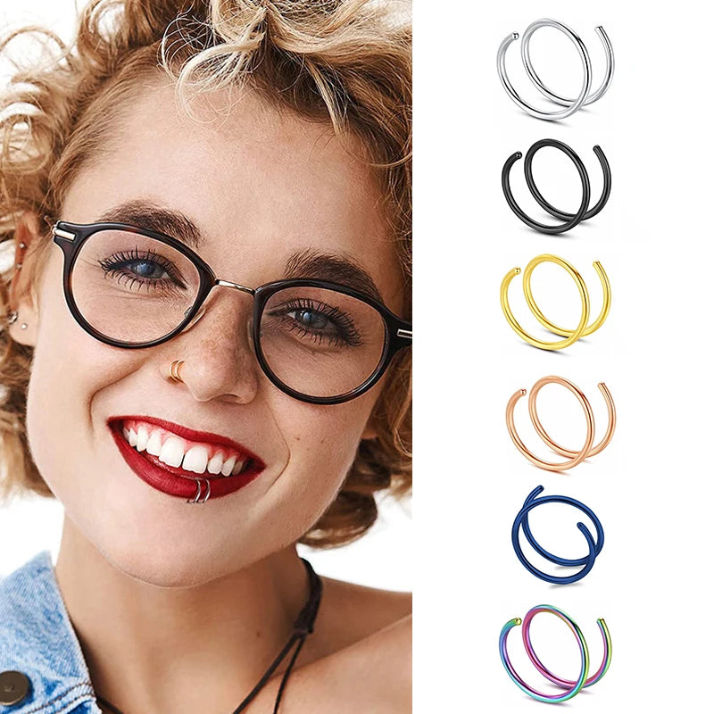 Double Nose Ring – Minimalist Spiral Hoop | Gold, Silver & Rose Gold