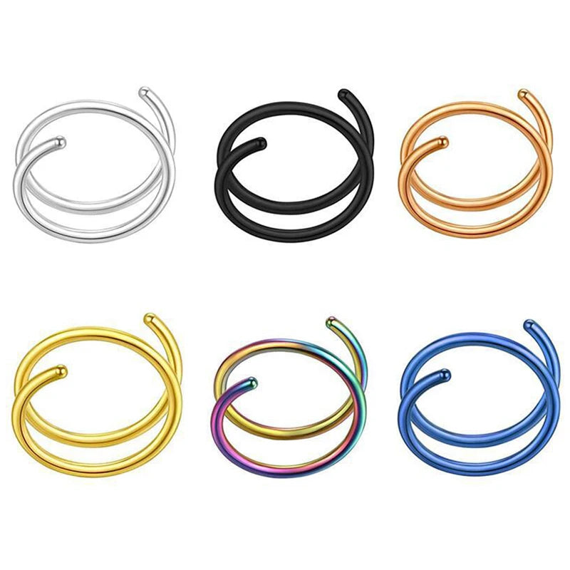 Double Nose Ring – Minimalist Spiral Hoop | Gold, Silver & Rose Gold