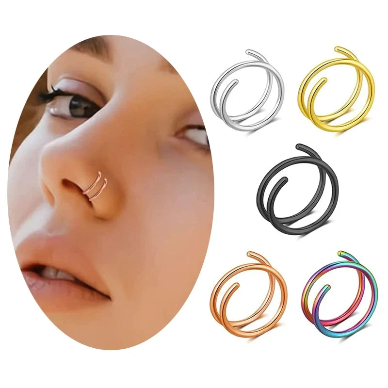 Double Nose Ring – Minimalist Spiral Hoop | Gold, Silver & Rose Gold