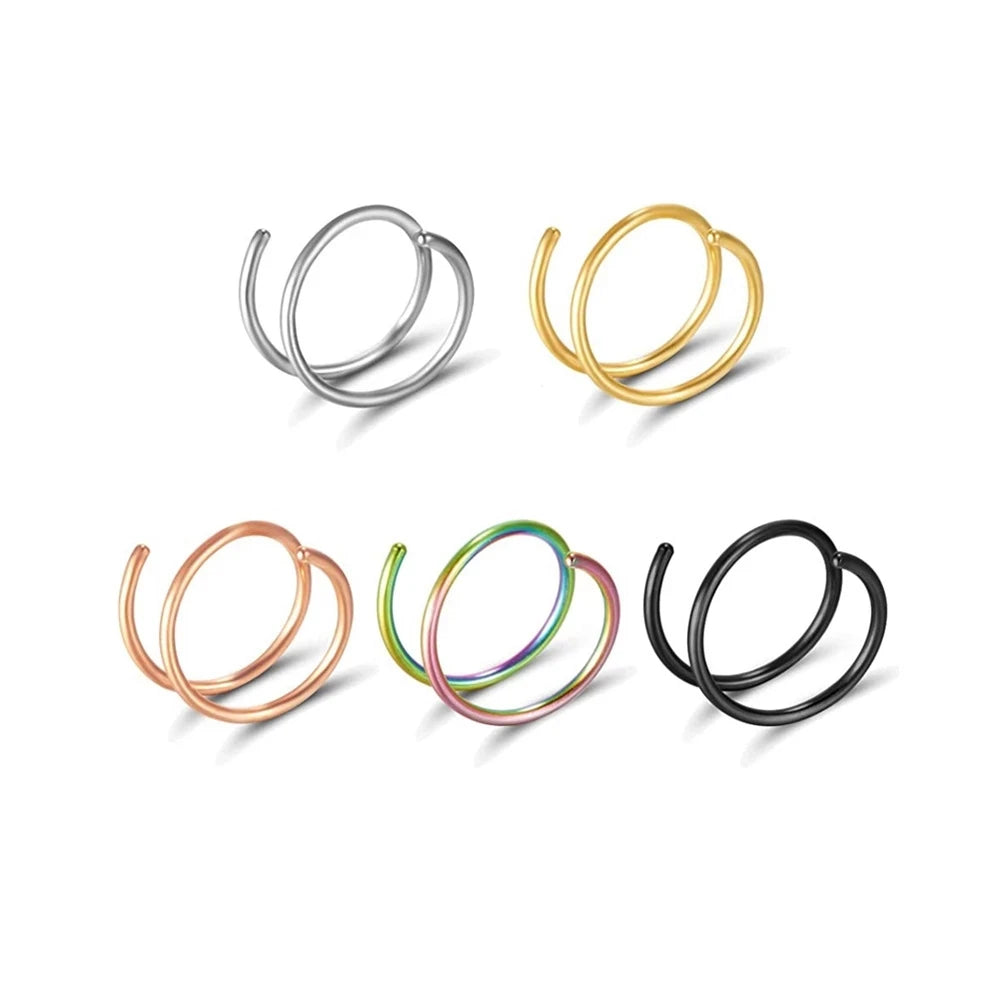 Double Nose Ring – Minimalist Spiral Hoop | Gold, Silver & Rose Gold