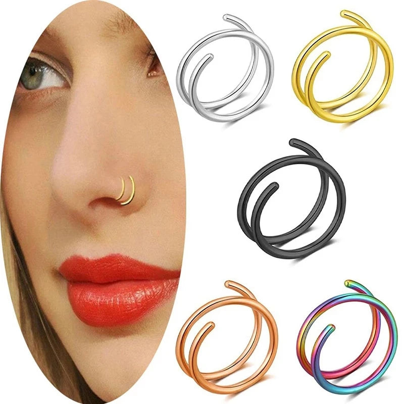 Double Nose Ring – Minimalist Spiral Hoop | Gold, Silver & Rose Gold