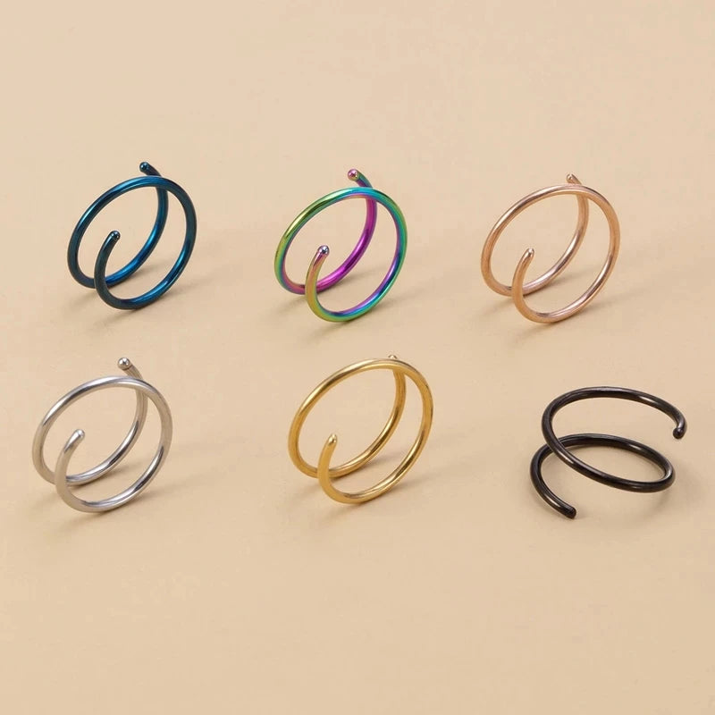 Double Nose Ring – Minimalist Spiral Hoop | Gold, Silver & Rose Gold