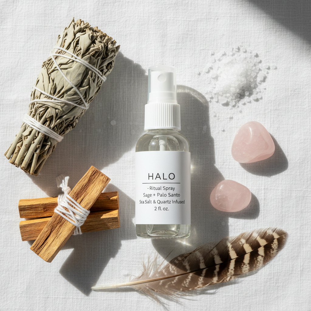 Flat lay ritual spray